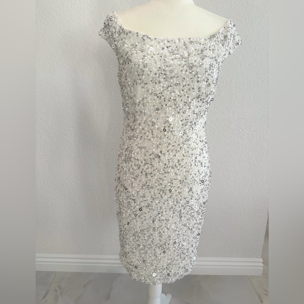 Adrianna Papell Sequin Off Shoulder Evening Dress